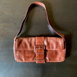 HOBO International Vintage Brown Leather Shoulder Bag with Snap/Buckle Detail